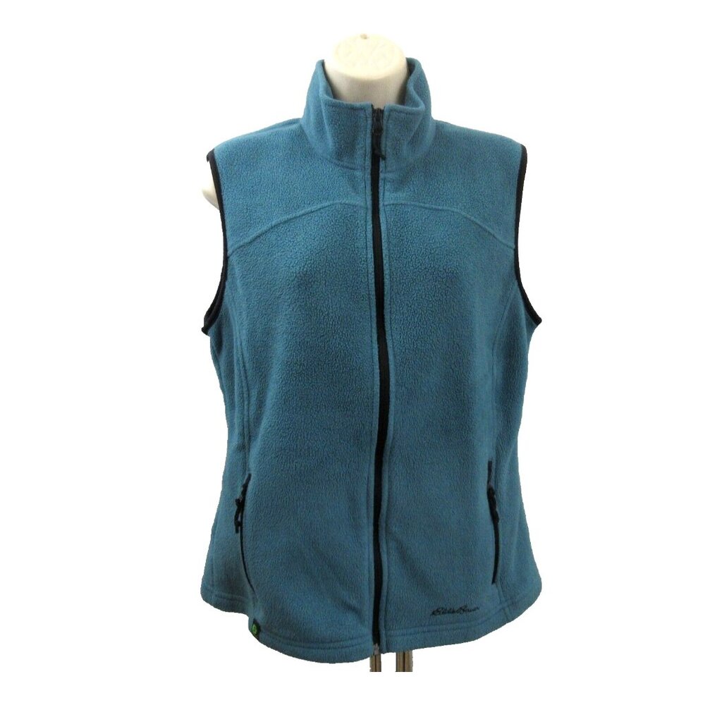 Eddie Bauer Polartec Fleece Vest Womens Sz Medium Full Zip Teal Blue Zip Pockets